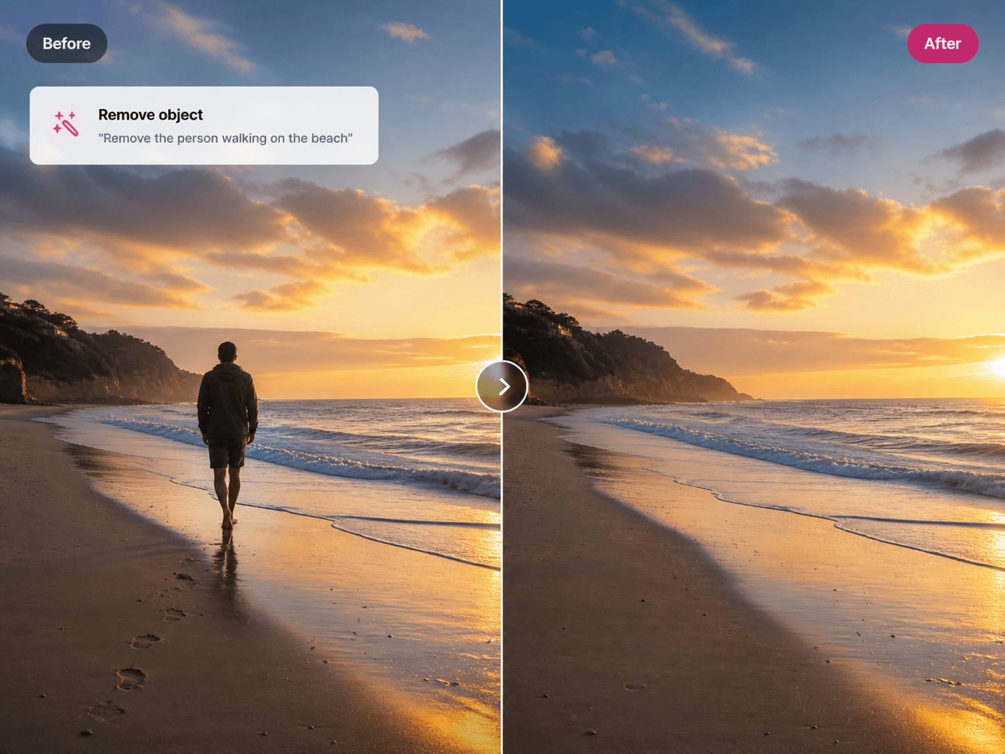 AI powered photo editing showing background change and object removal using Imgica AI