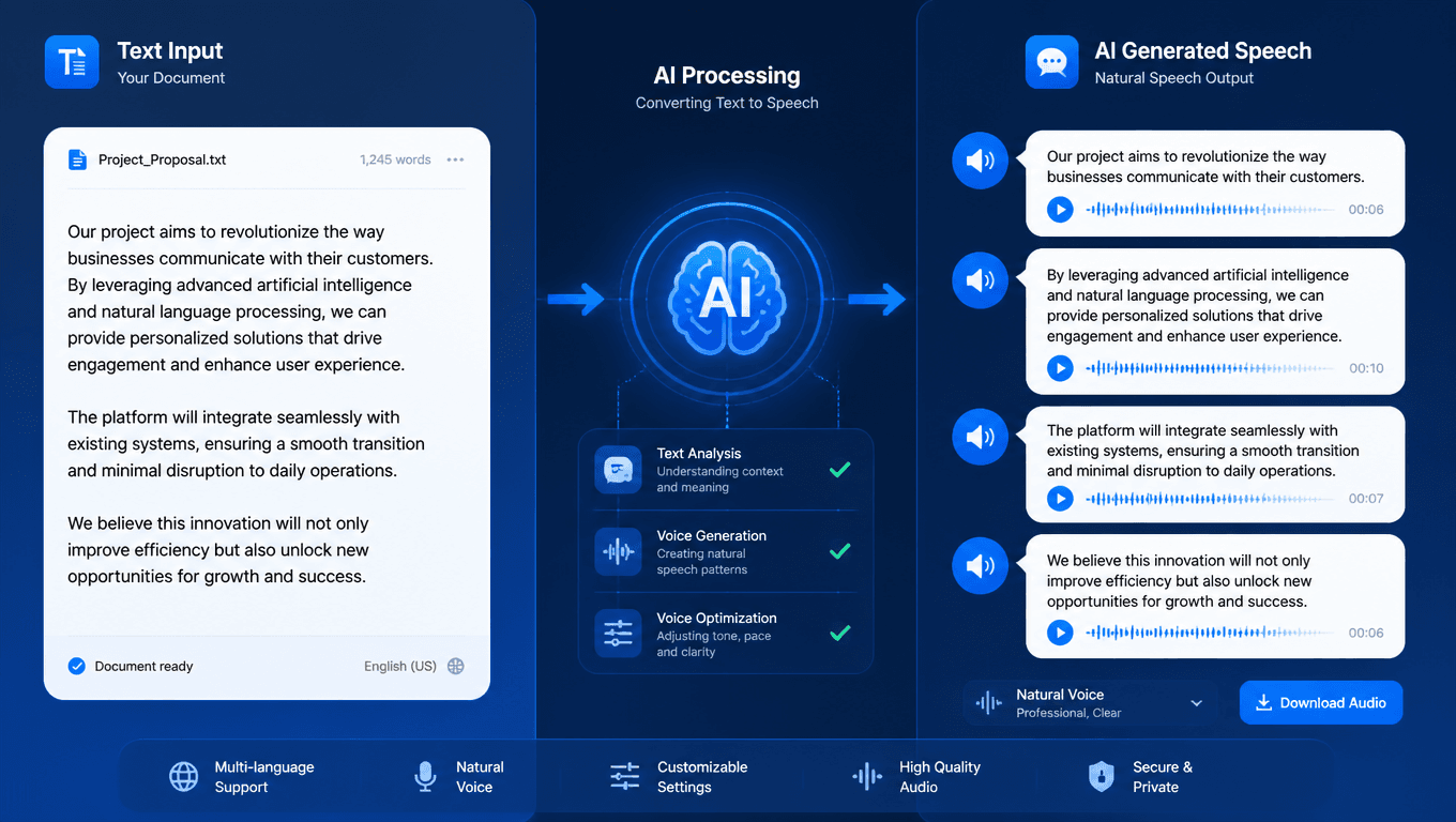 Text document converting to speech bubbles with AI processing
