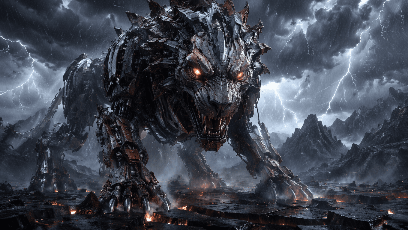 Giant Mechanical Beast in a Storm