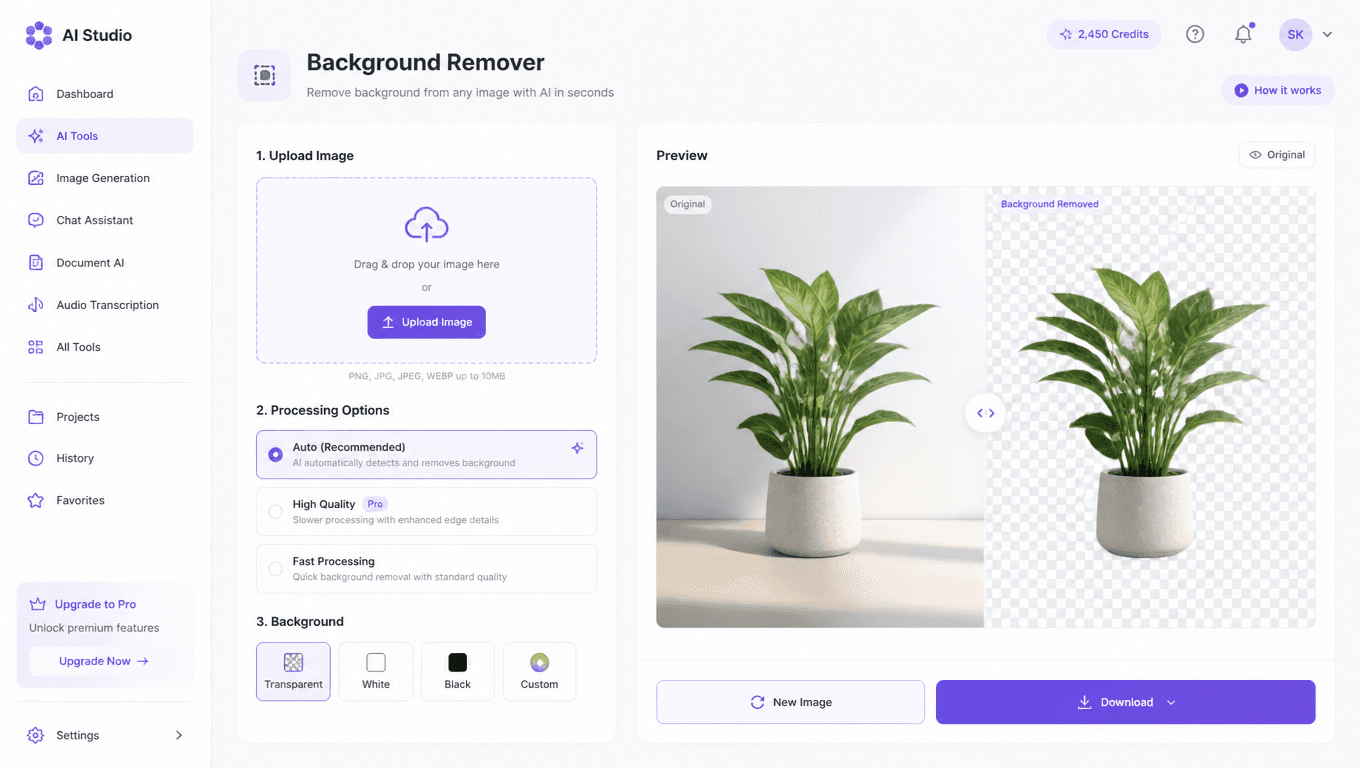 Enhance AI Background Removal Interface