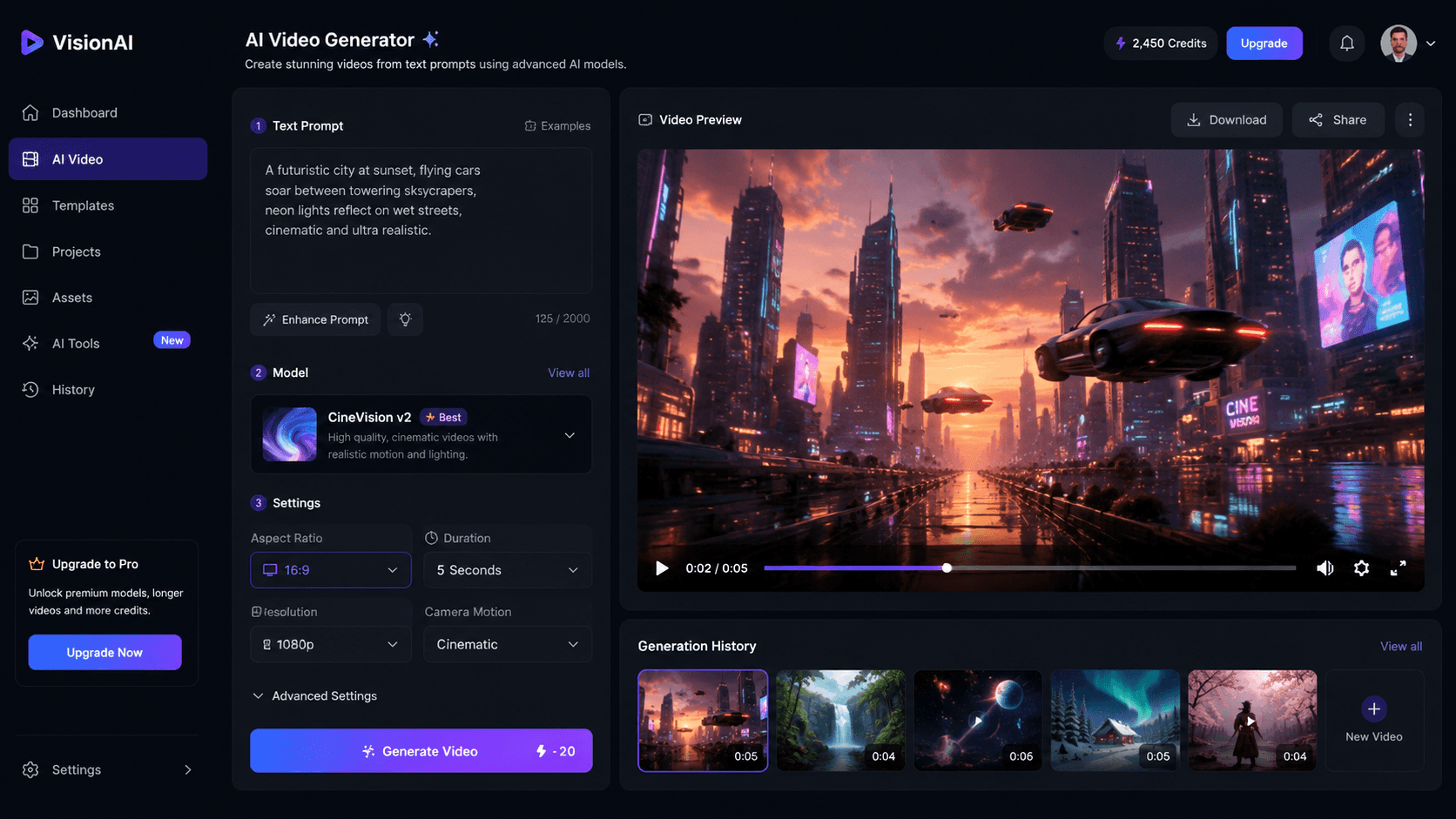 Enhance AI Video Interface