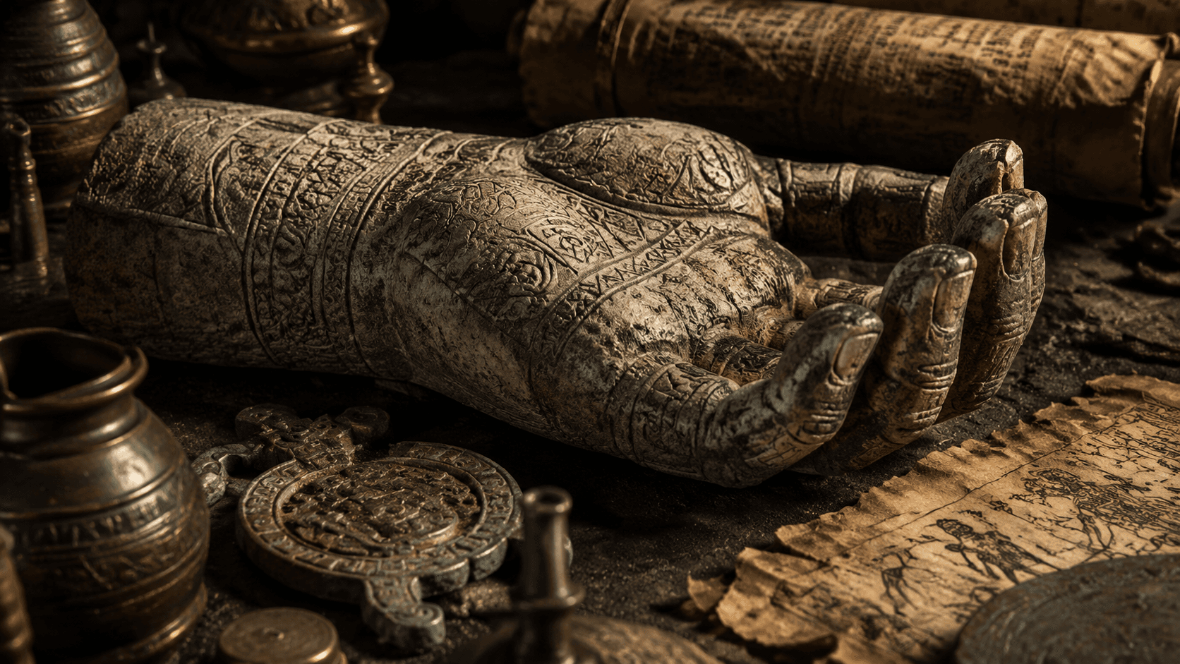 Stone carved hand