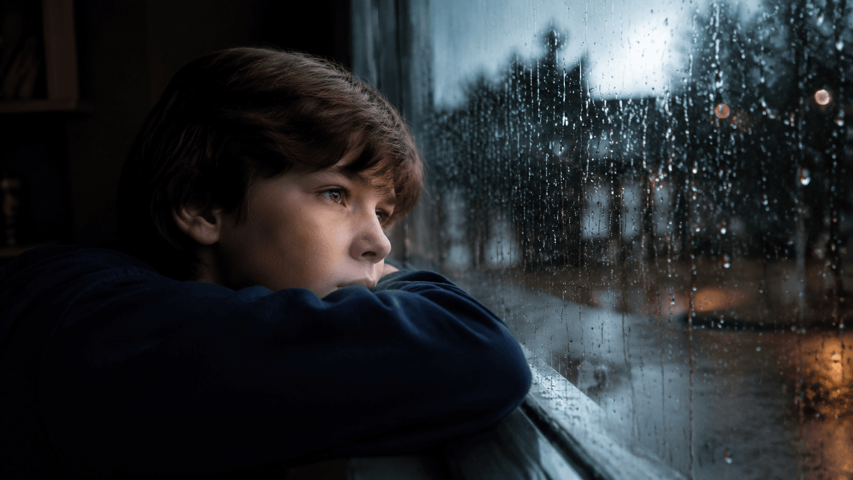 Boy at Rain Window Portrait