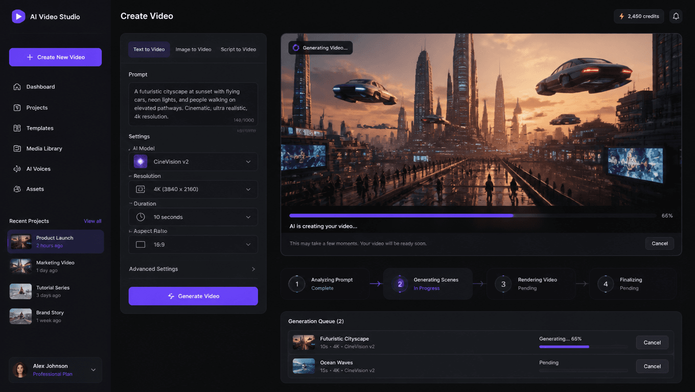 AI Video Generation Interface