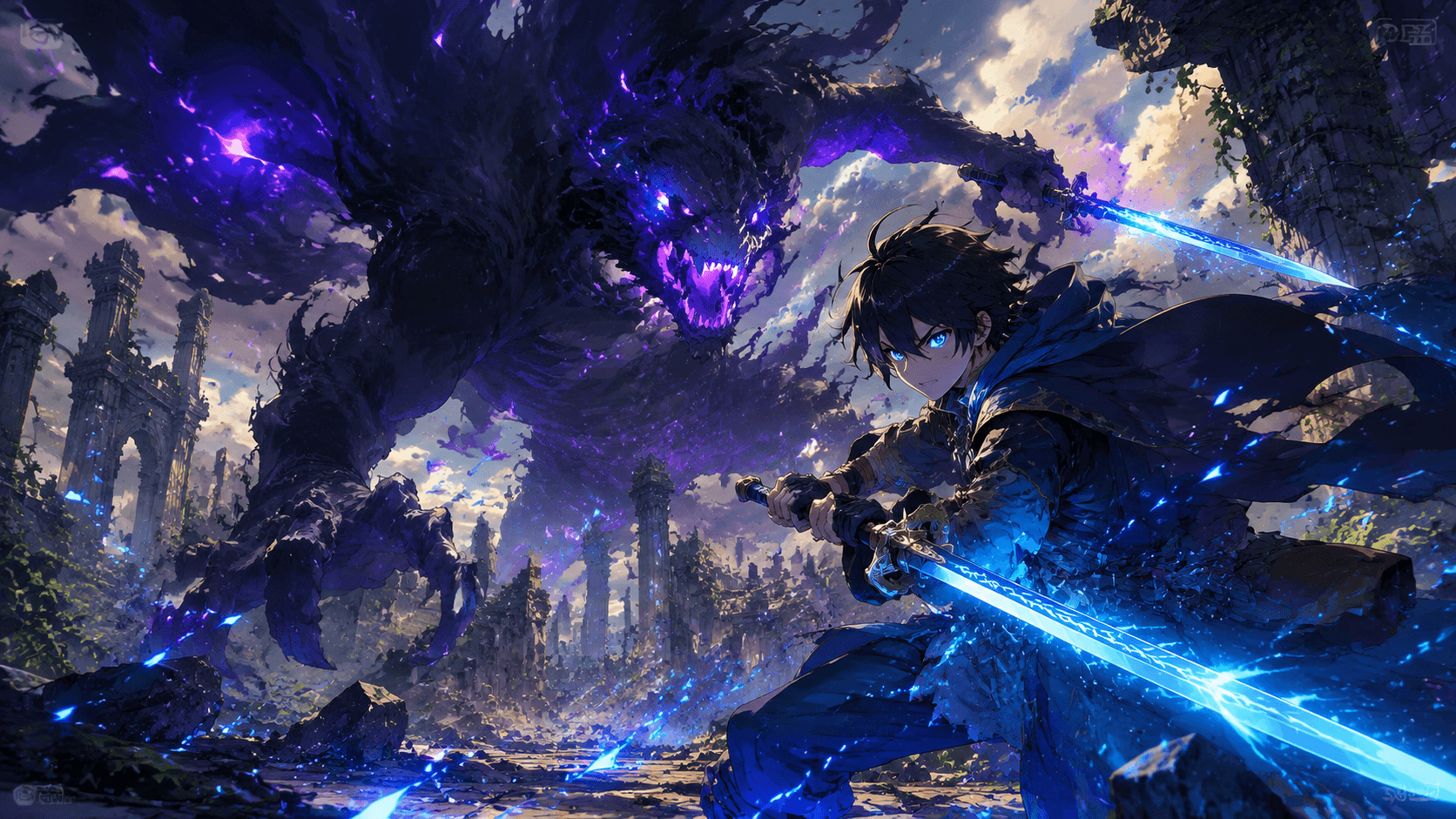 Anime Warrior Battle Scene