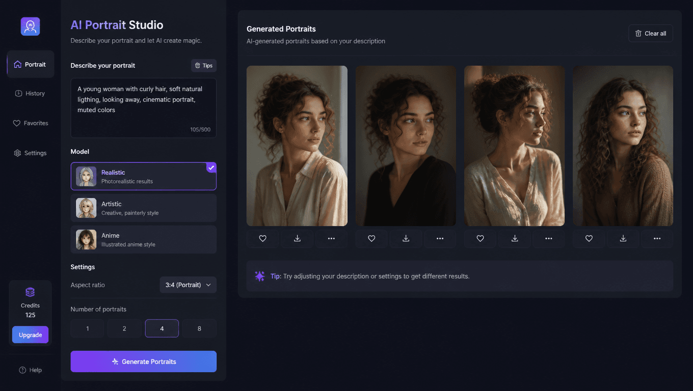 Portrait Prompts Interface