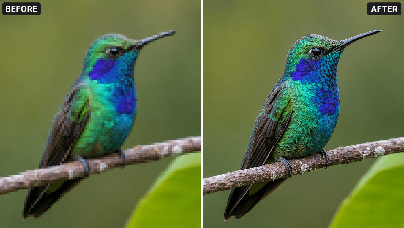 Before and after AI upscaling comparison