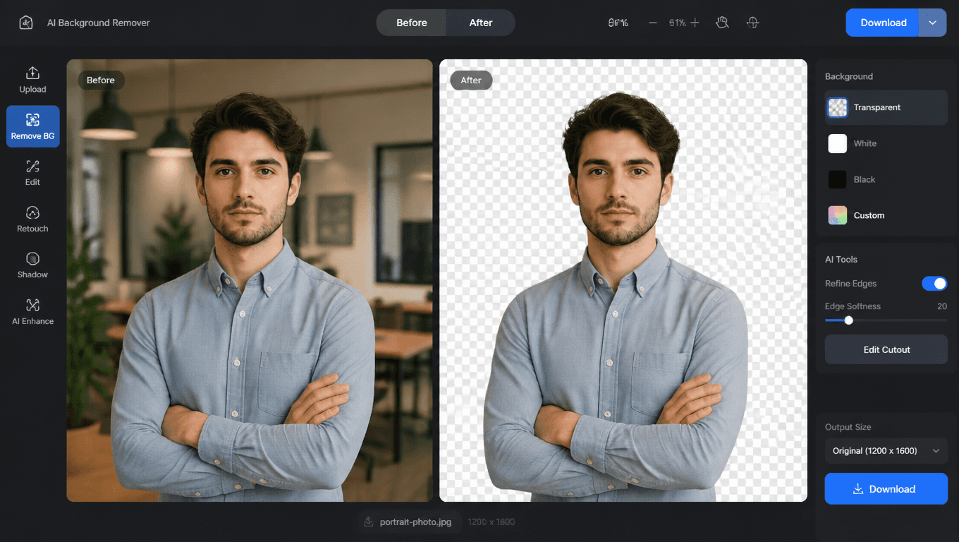 AI Background Removal Before After