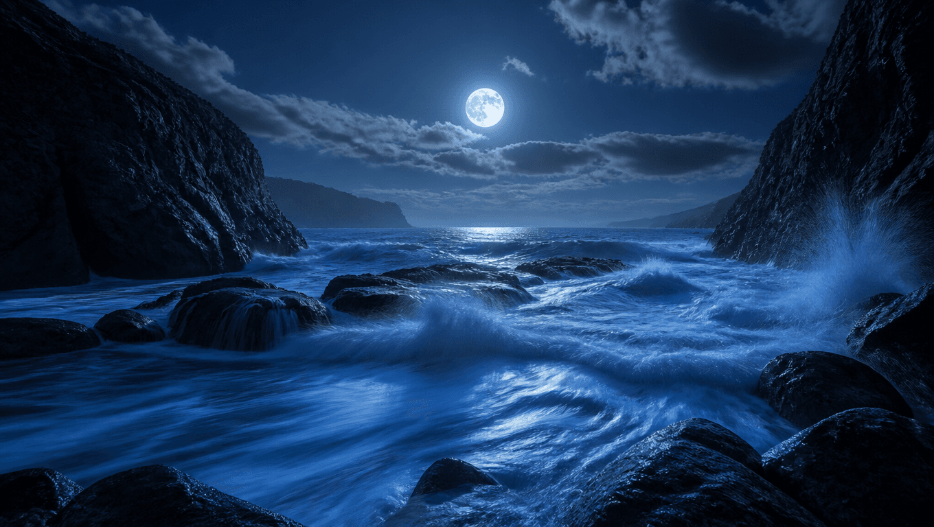 Moonlit ocean waves