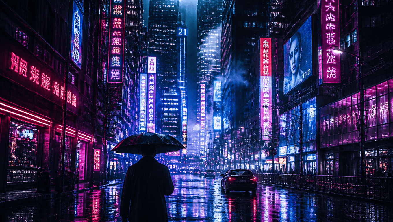 Cityscape with neon lights