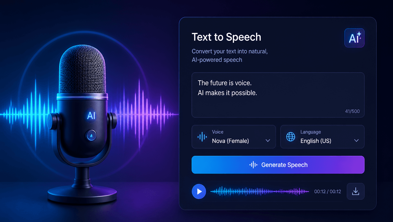 AI text-to-speech technology with microphone and sound waves